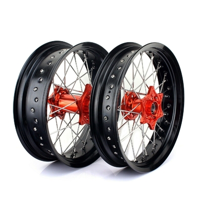 3.50x17&quot; 4.25x17&quot; 슈퍼모토 알로이 바퀴 SX SXF EXC 125-530 검은 반지 및 오렌지 허브