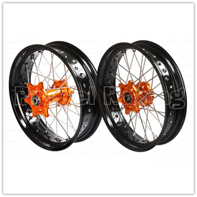 3.50x17&quot; 4.25x17&quot; 슈퍼모토 알로이 바퀴 SX SXF EXC 125-530 검은 반지 및 오렌지 허브