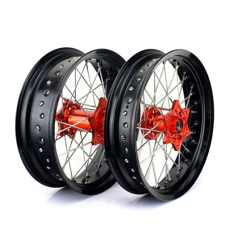 3.50x17&quot; 4.25x17&quot; 슈퍼모토 알로이 바퀴 SX SXF EXC 125-530 검은 반지 및 오렌지 허브